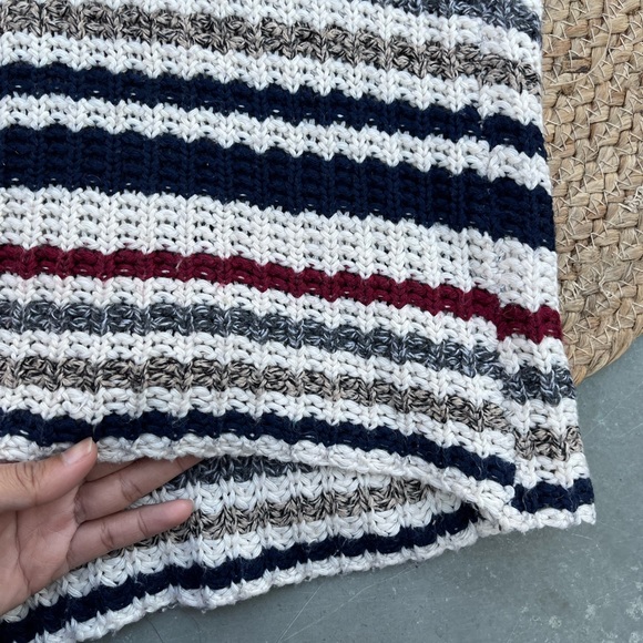 White Red Blue Korean Striped Knit Shrug, Long Shrug - Picture 10 of 12